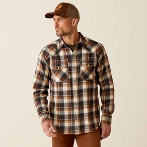 Ariat Men’s Harford Brown Plaid Retro Fit Pearl Snap Button Down Shirt